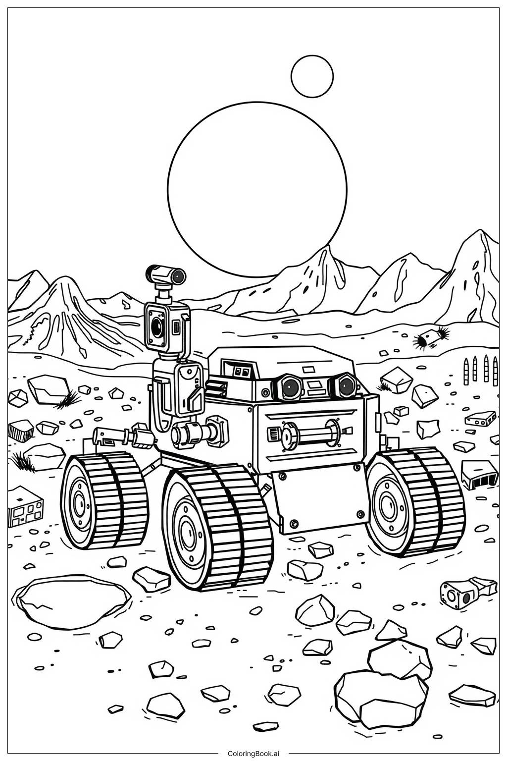  Página para colorear de Rover Espacial Explorando Marte-2 