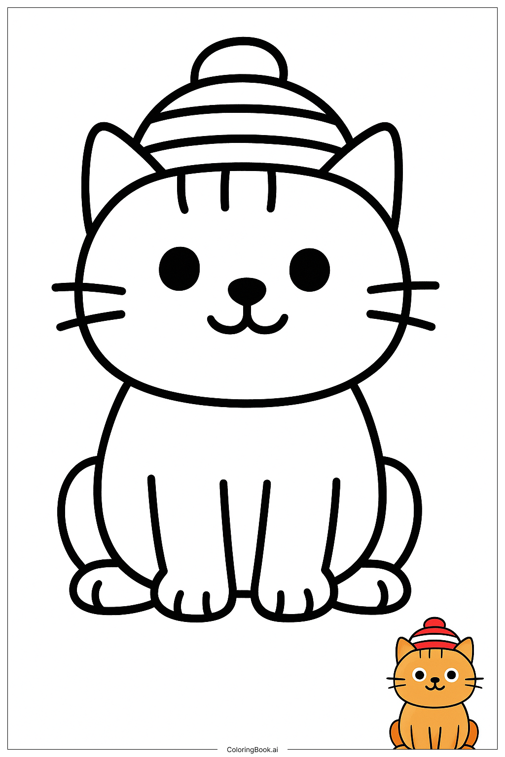  줄무늬 모자를 쓴 고양이 색칠공부 페이지 