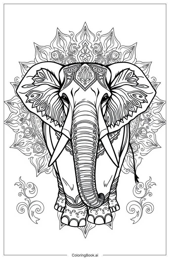  Página para colorir de Mandala de Elefante 