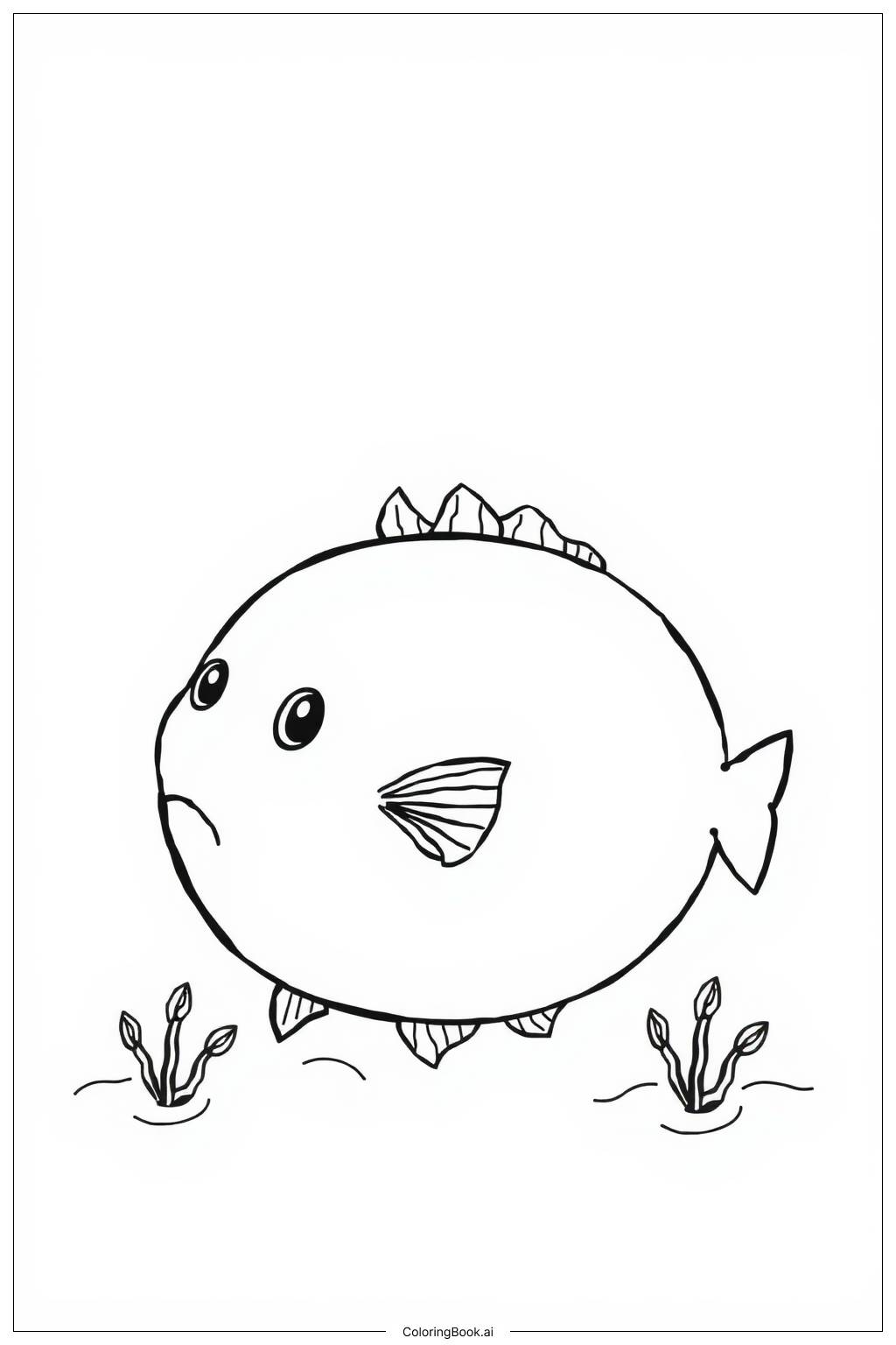  Page de coloriage Poisson-globe gonflé sous l'eau 