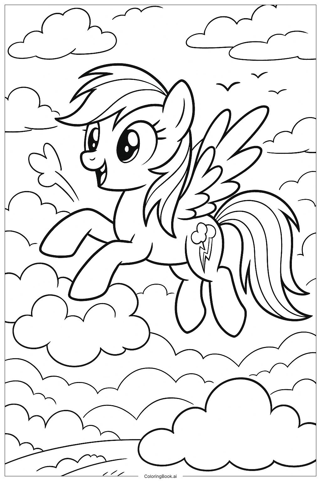  Página para colorear de Rainbow Dash despejando las nubes del cielo 