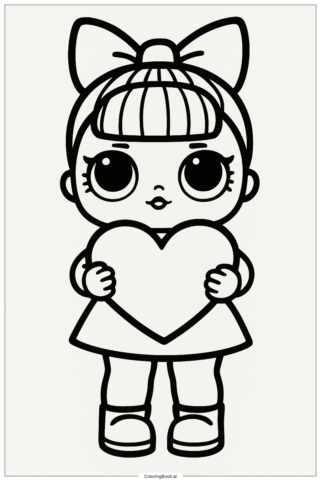 Página para colorir de Boneca Lol Segurando um Grande Coração
