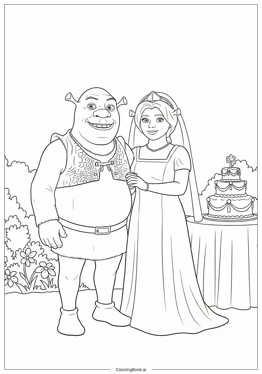 史莱克与菲奥娜公主的婚礼填色页