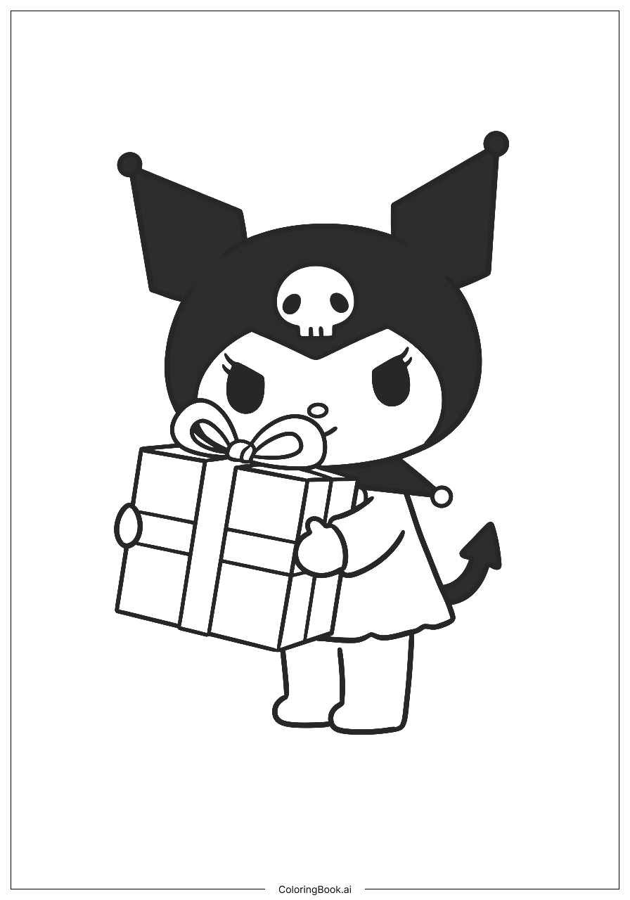  Page de coloriage Kuromi portant une boîte-cadeau 