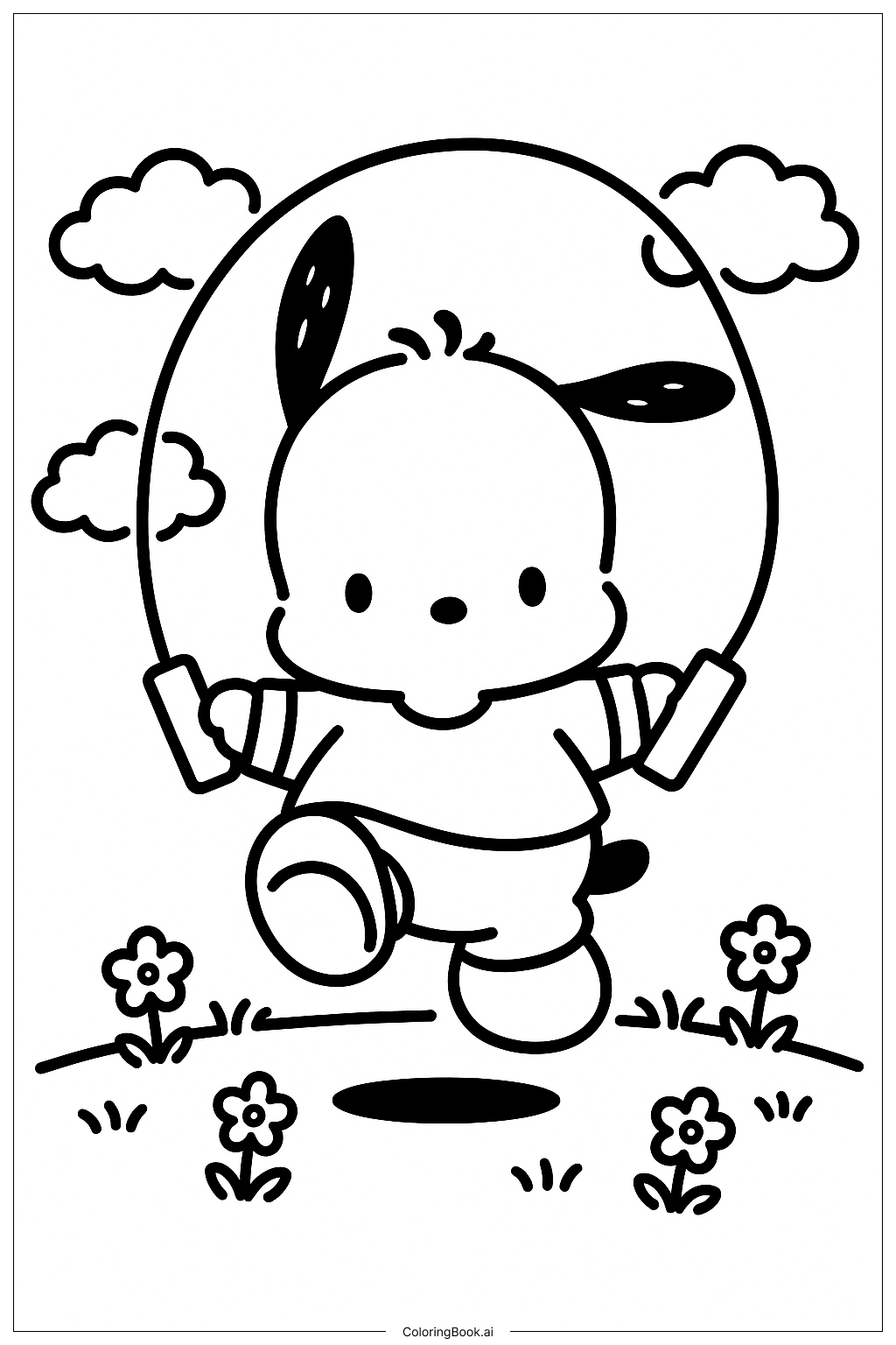 Pochacco Skipping Rope Coloring Page