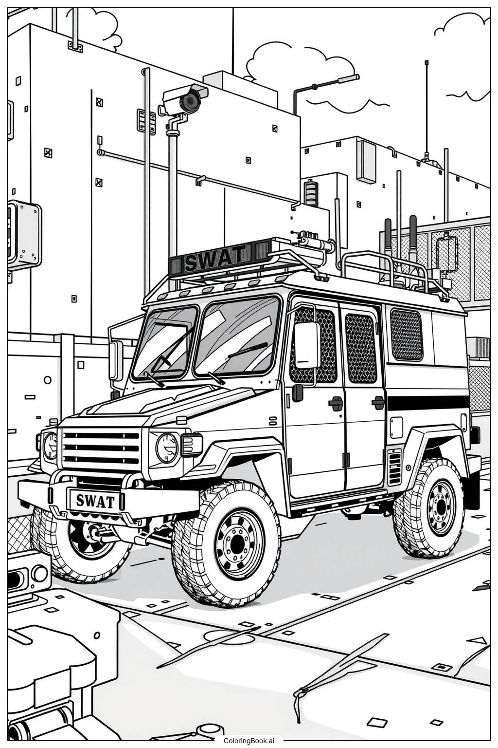  SWAT Police Truck Ready for Action Coloring Page 