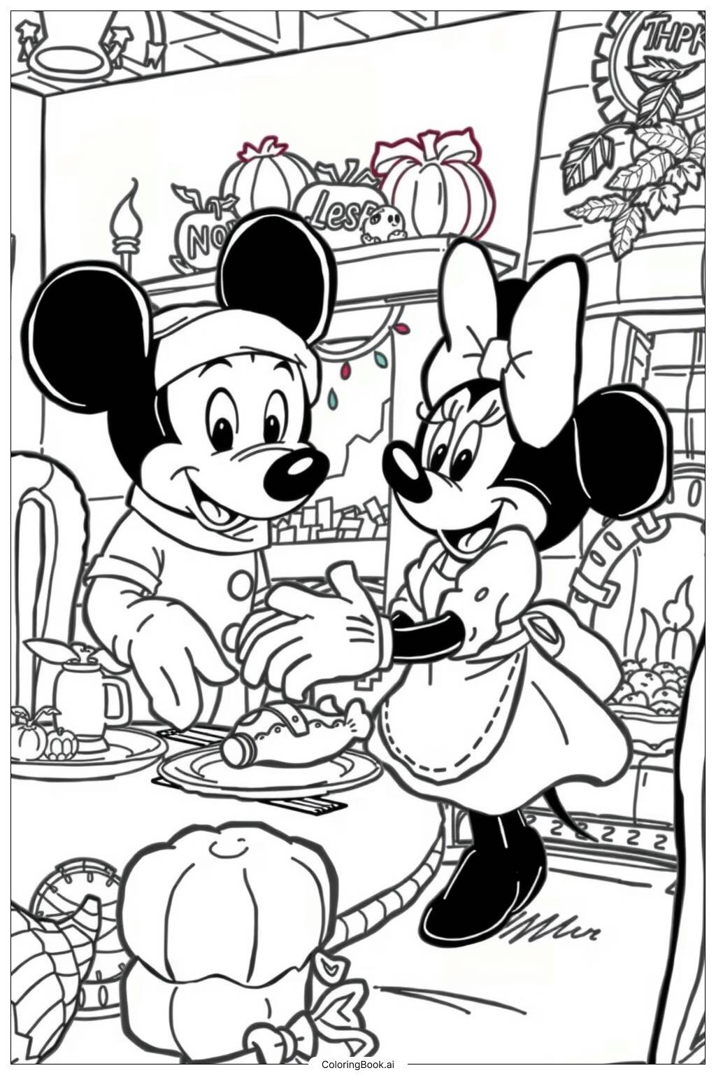  Mickey Mouse Thanksgiving Feast-2 Coloring Page 