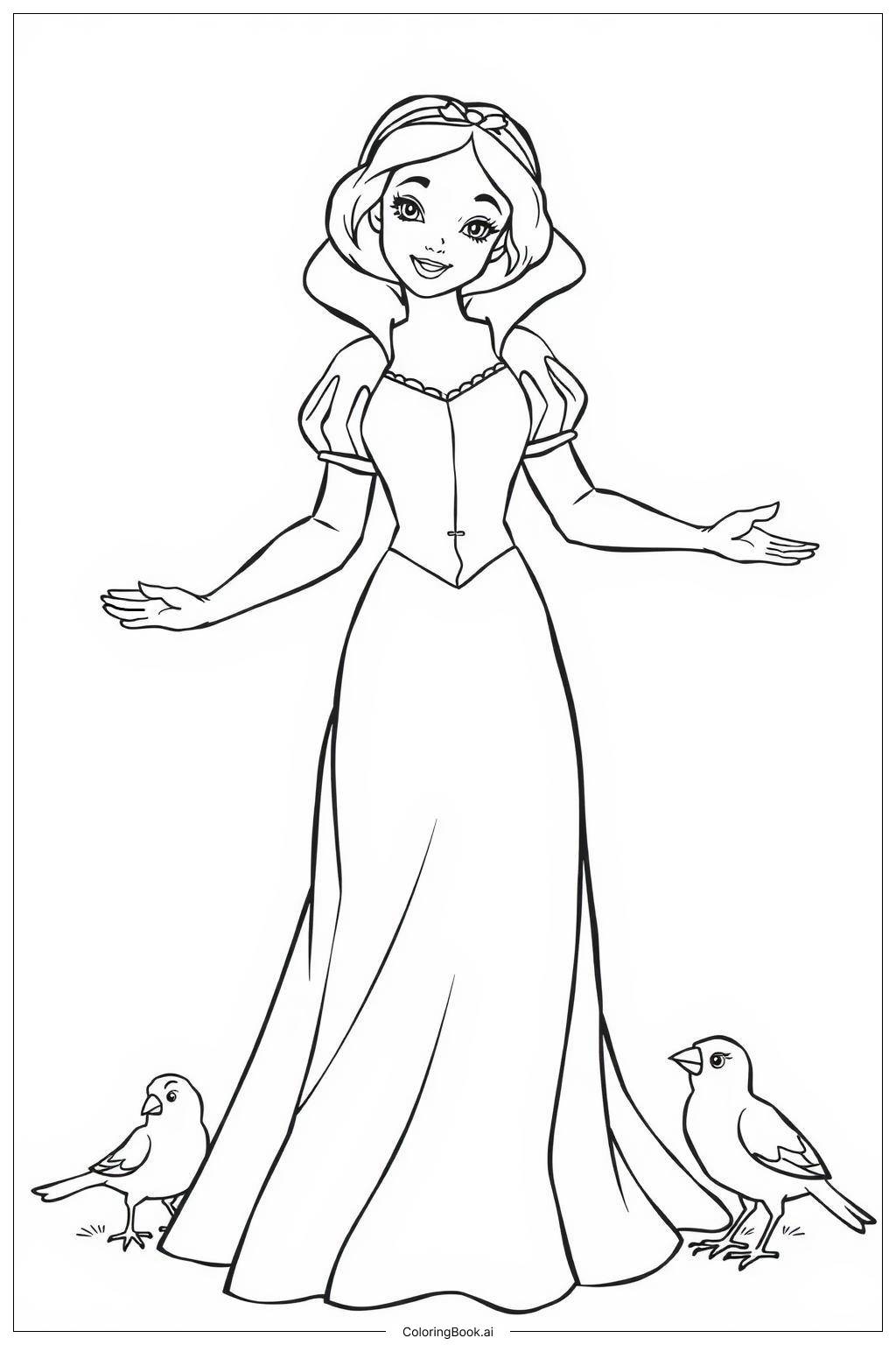  Snow White Singing to Forest Animals Coloring Page 