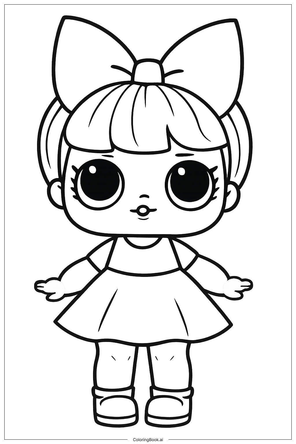 Página para colorir de Boneca Lol Fácil com um Laço Grande