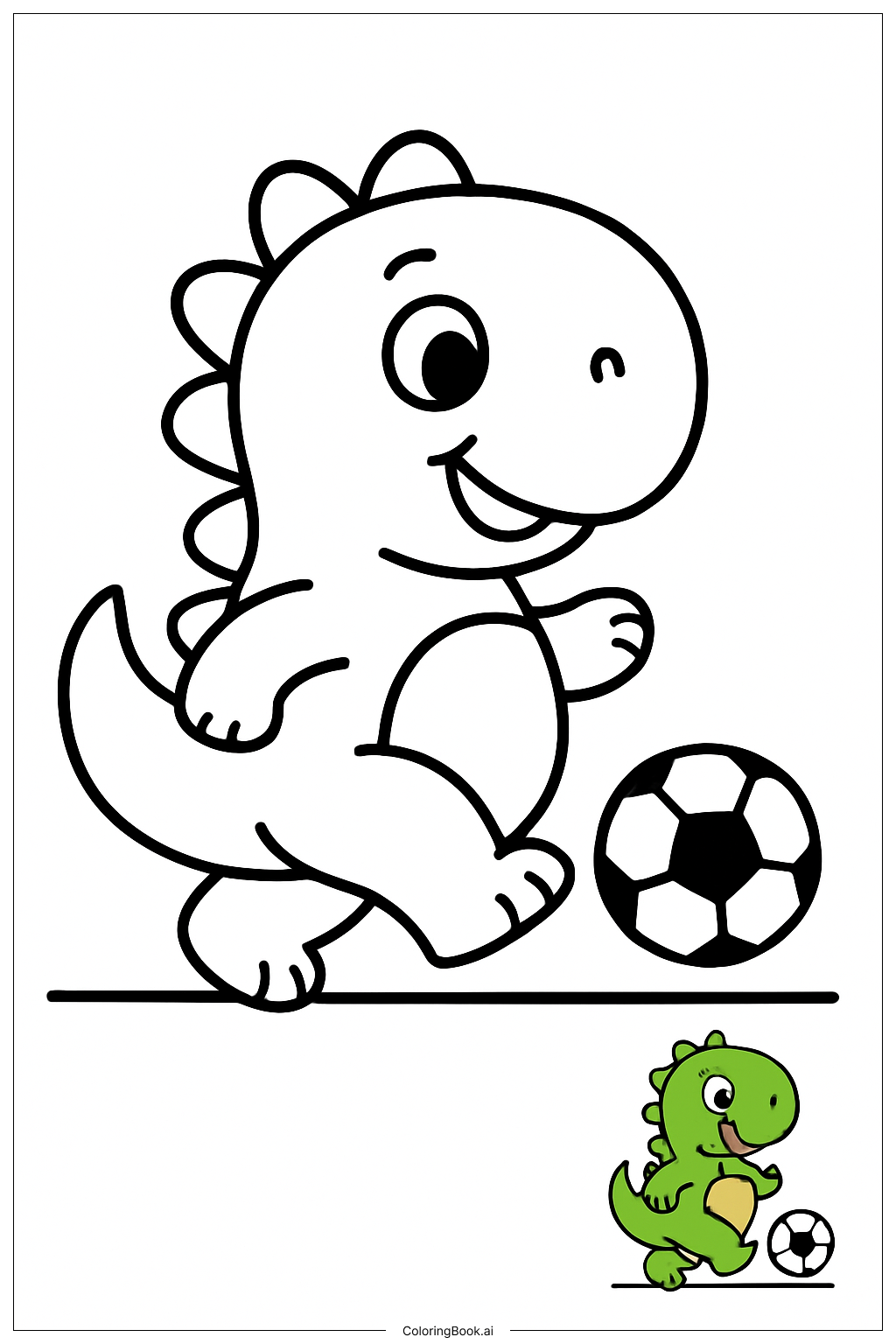  Page de coloriage Dinosaur jouant au football 