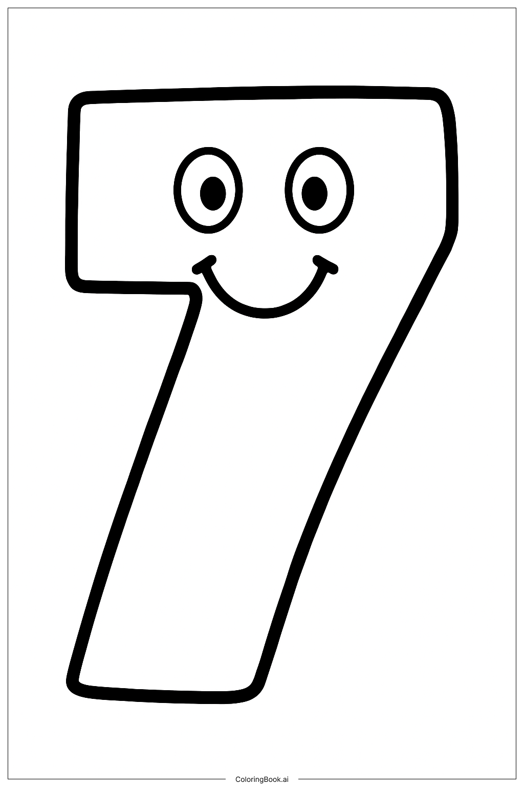  微笑的数字七填色页 