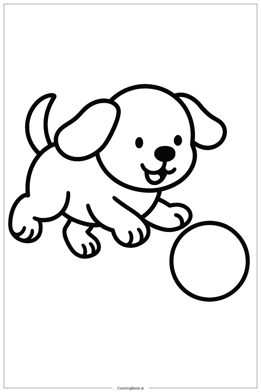  ボールで遊ぶ子犬の塗り絵ページ 