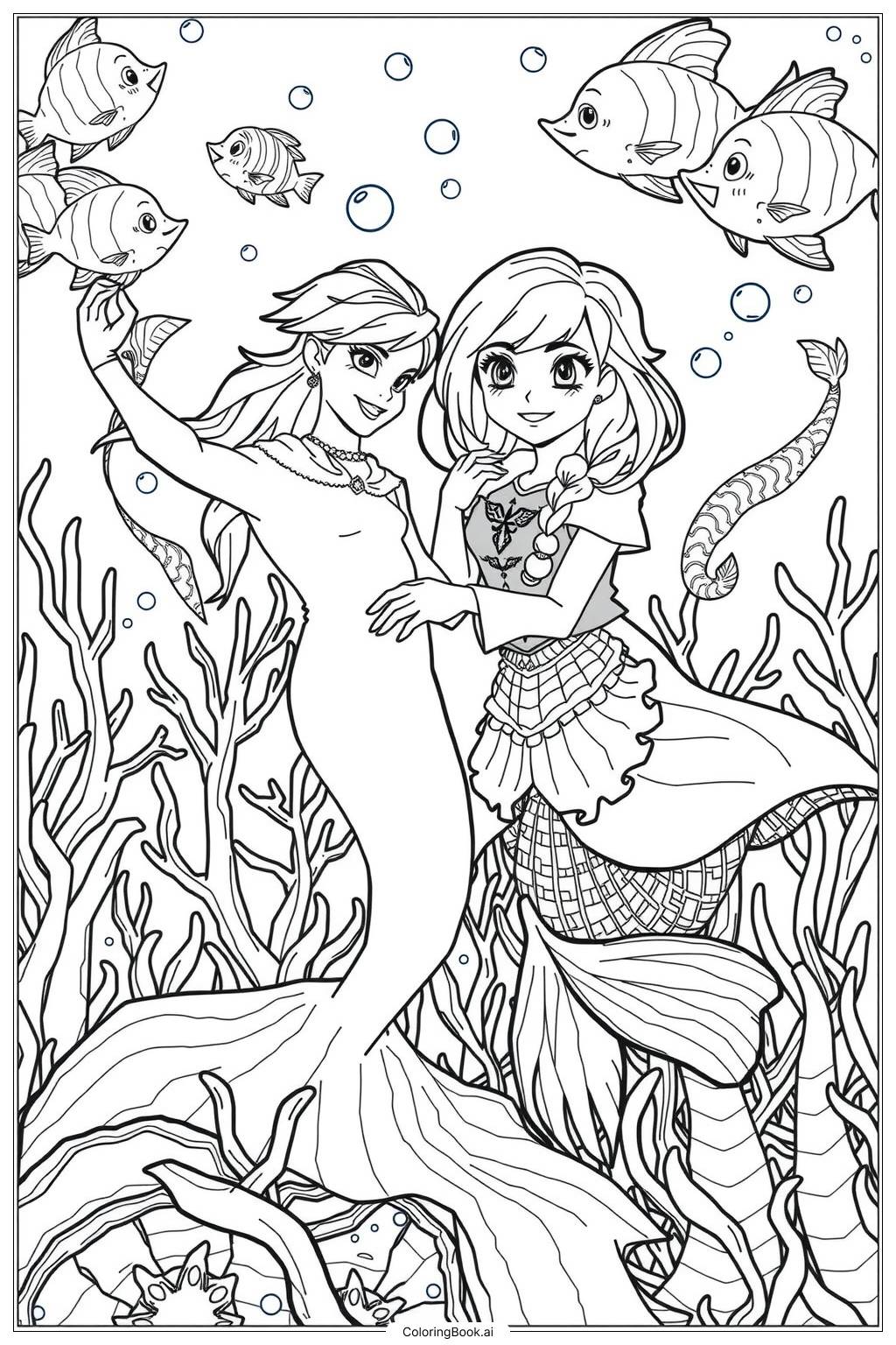  Elsa and Anna Mermaid Journey -2 Coloring Page 