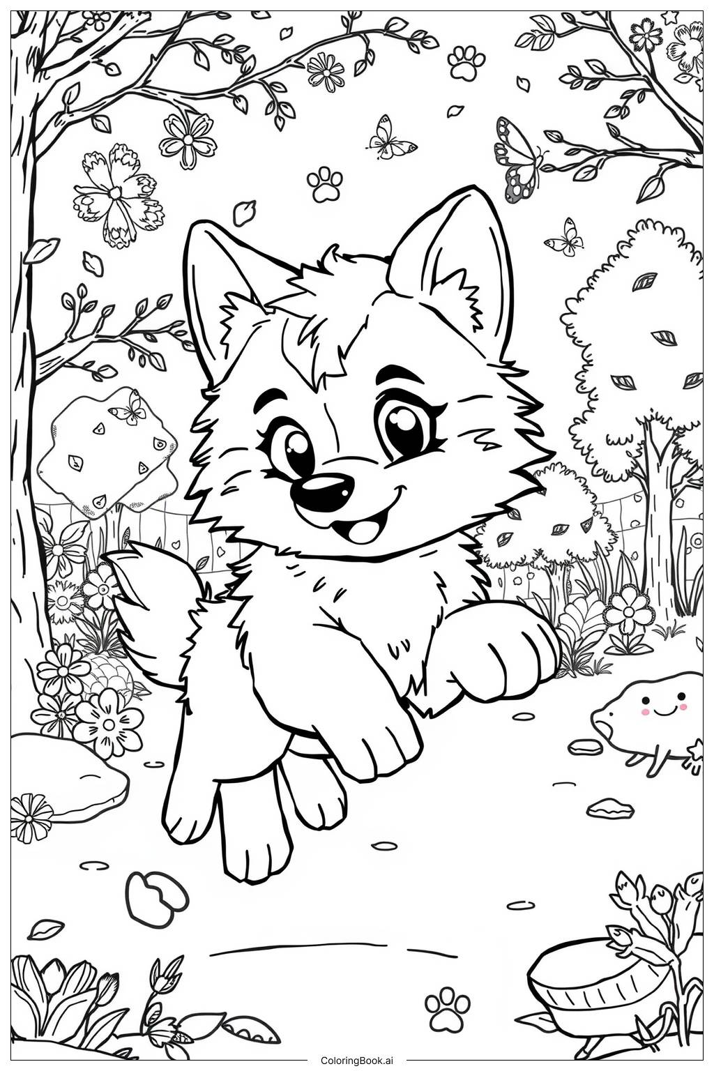  Cute Anime Wolf Pup Coloring Page 