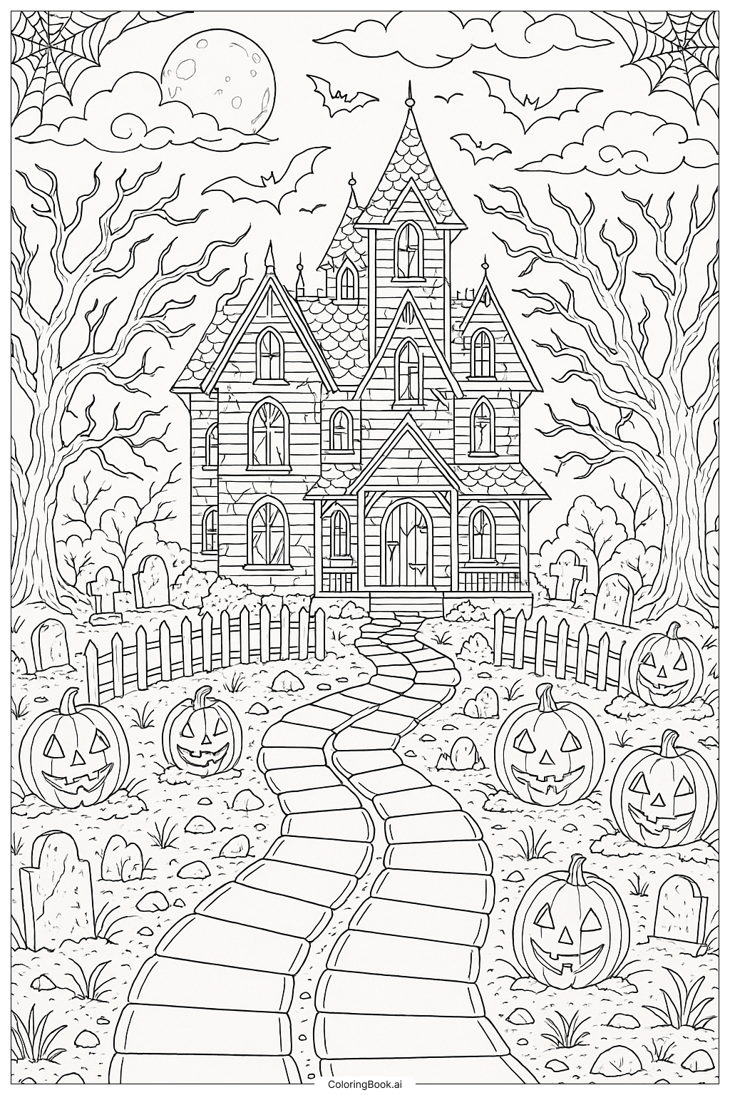  Haunted House With A Candy Corn Pathの塗り絵ページ 