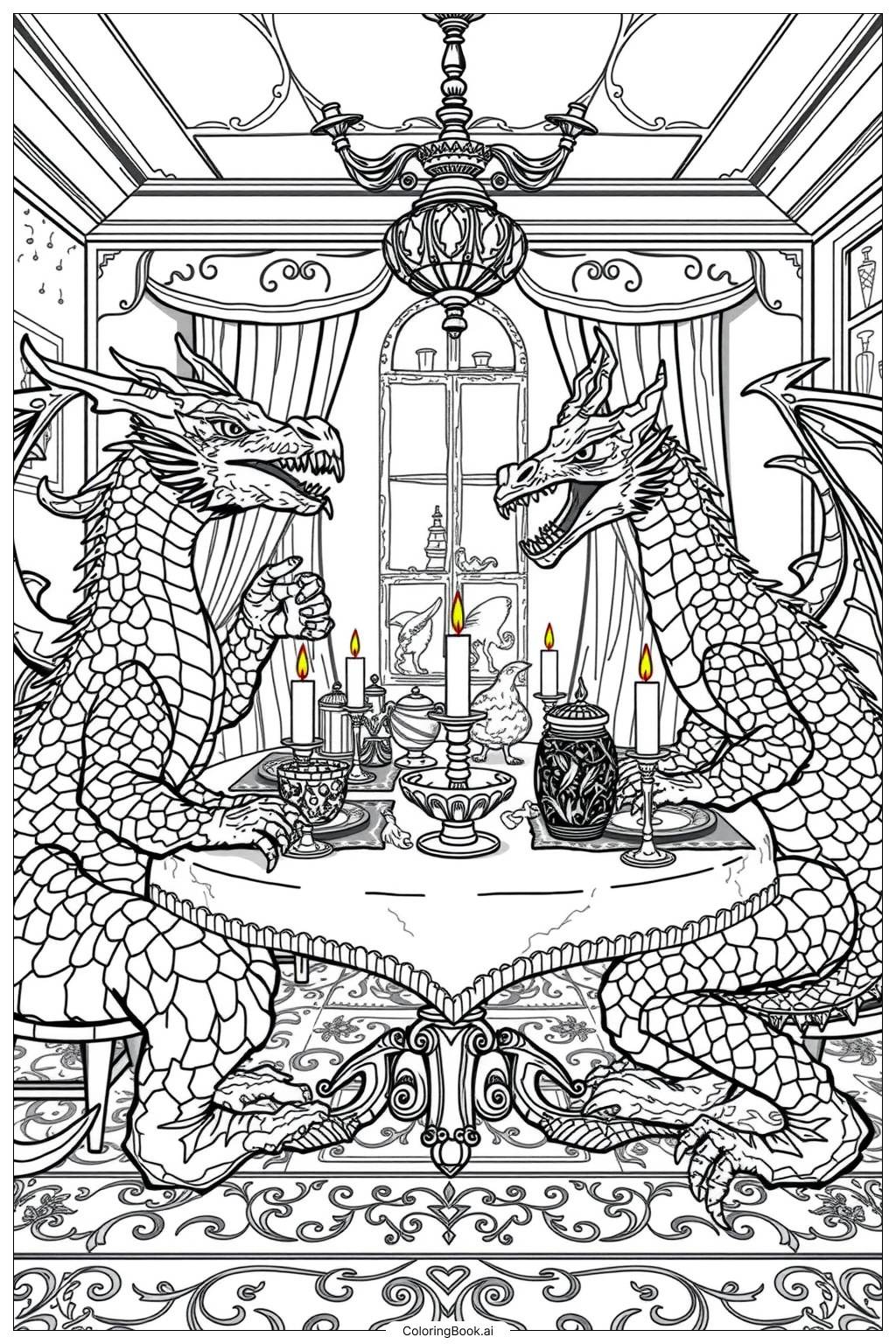  Página para colorear de Cena Familiar de Dragones-2 