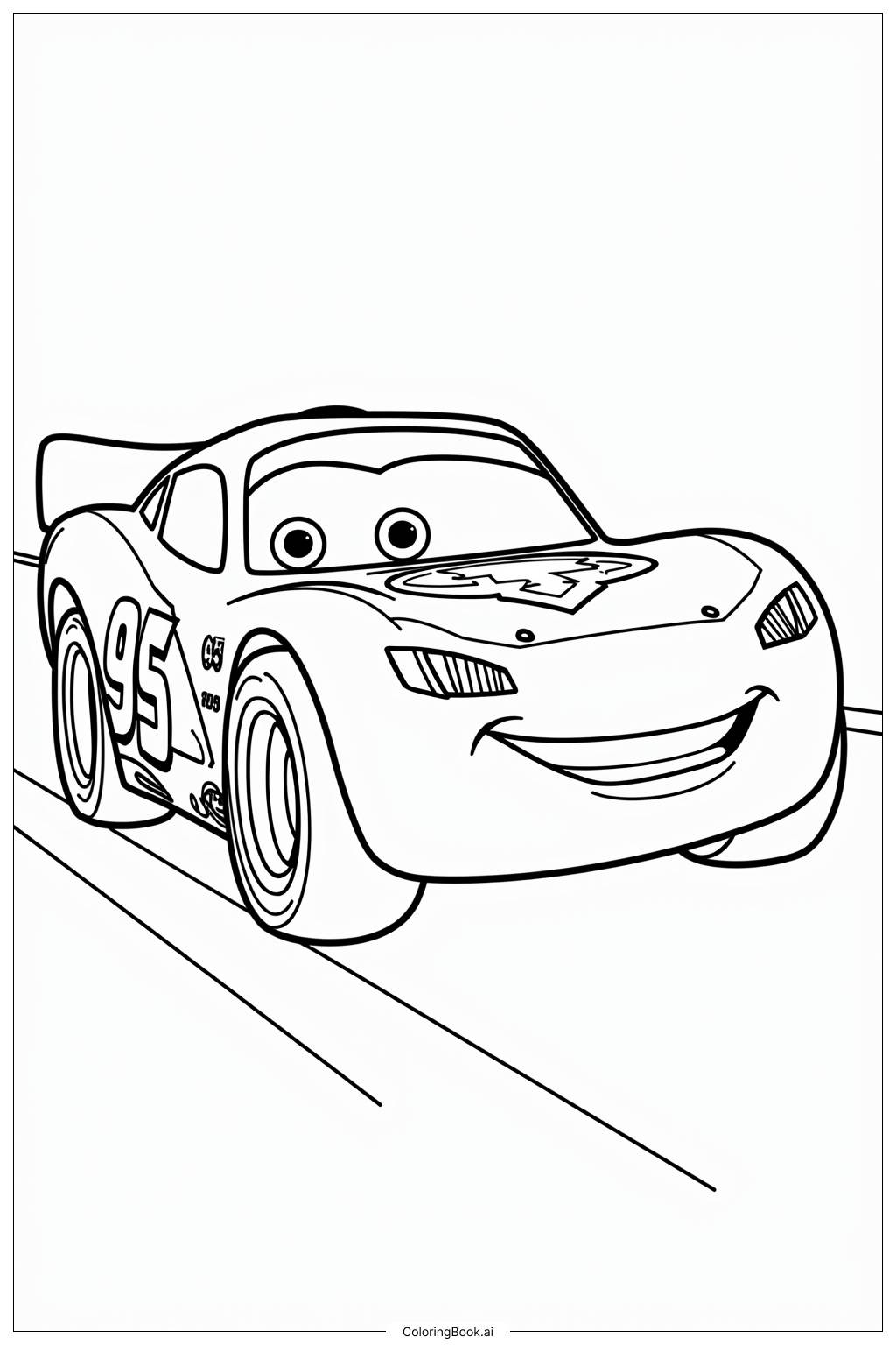  Página para colorir de Lightning McQueen Cruzando a Linha de Chegada 