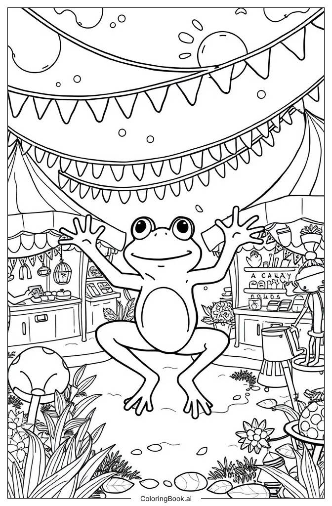  Fairy Tale Frog Carnival Coloring Page 