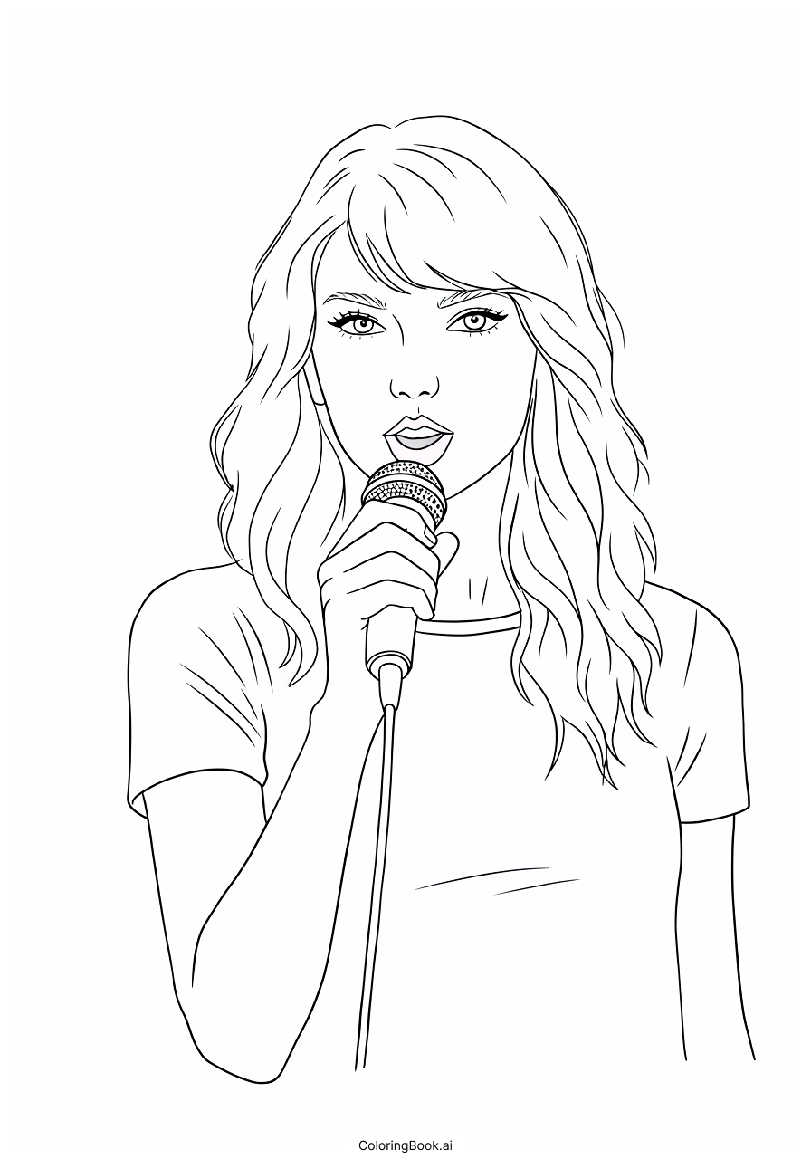  Taylor Swift Holding A Microphone On Stage填色页 