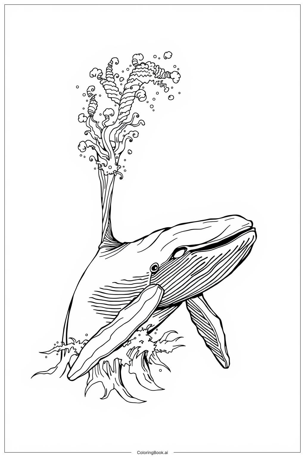  Page de coloriage Baleine crachant de l'eau 