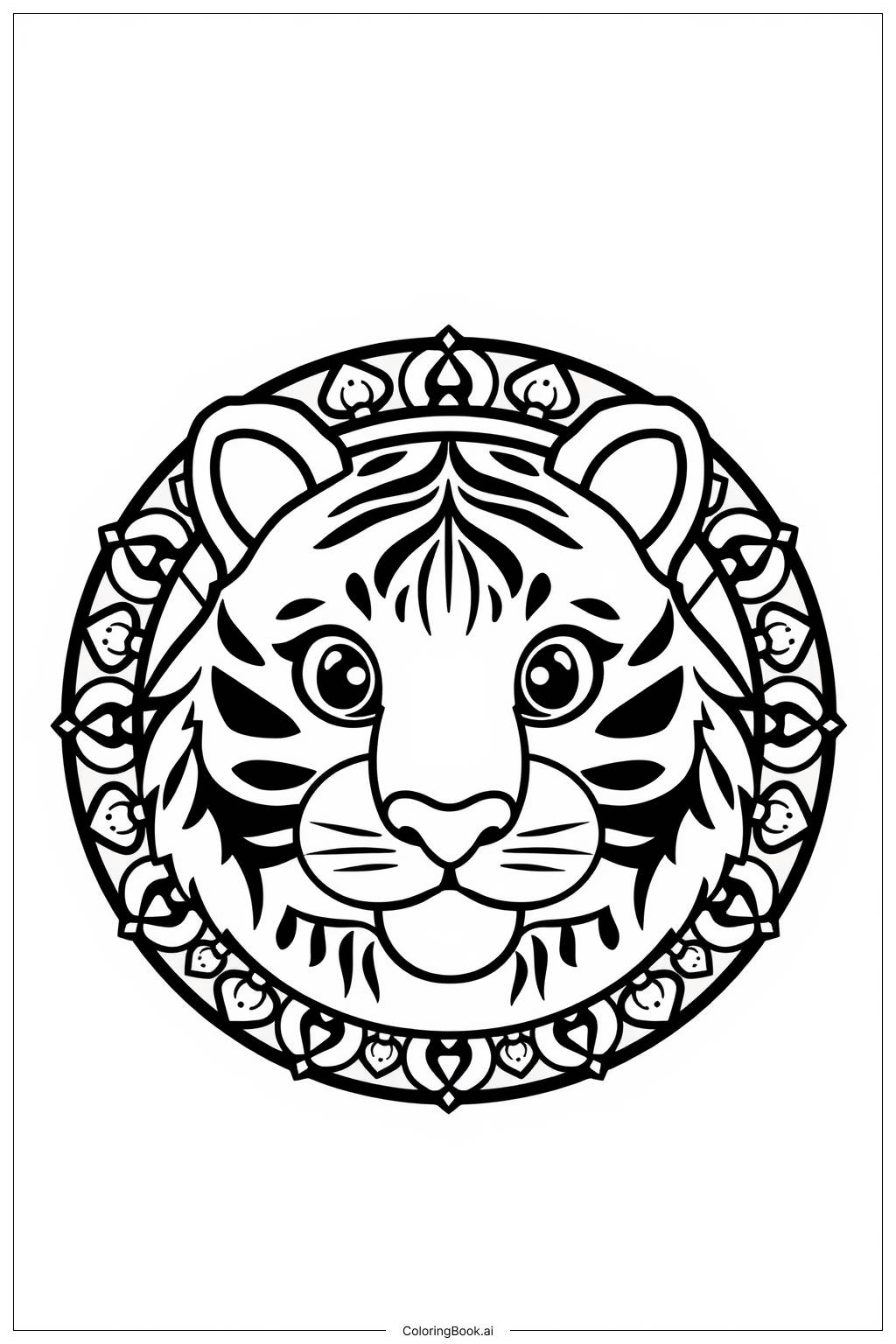  Página para colorir de Arte do Mandala de Tigre 