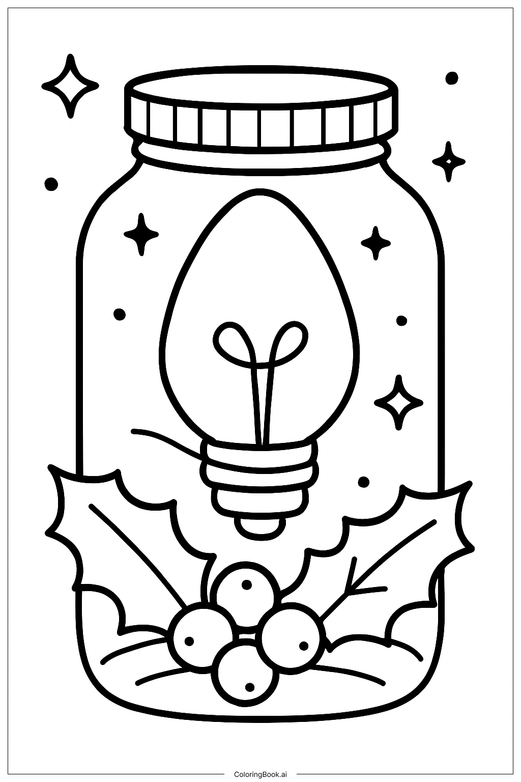 메이슨 병 속 크리스마스 전구 색칠공부 페이지 