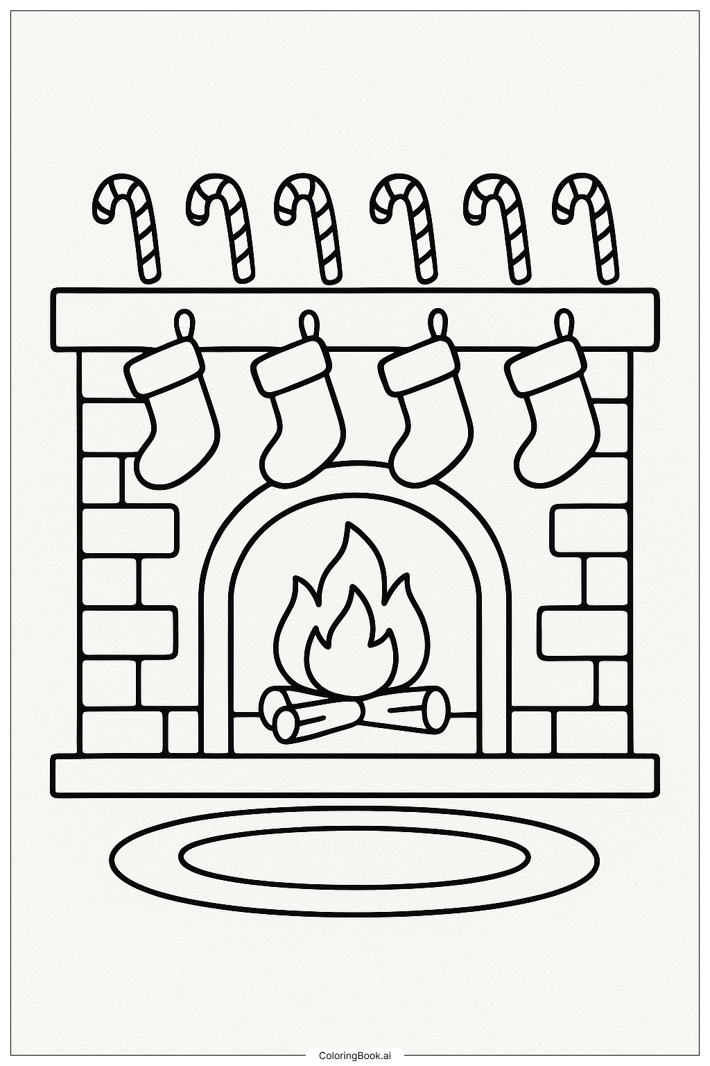  A Fireplace With Hanging Candy Canes Coloring Page 