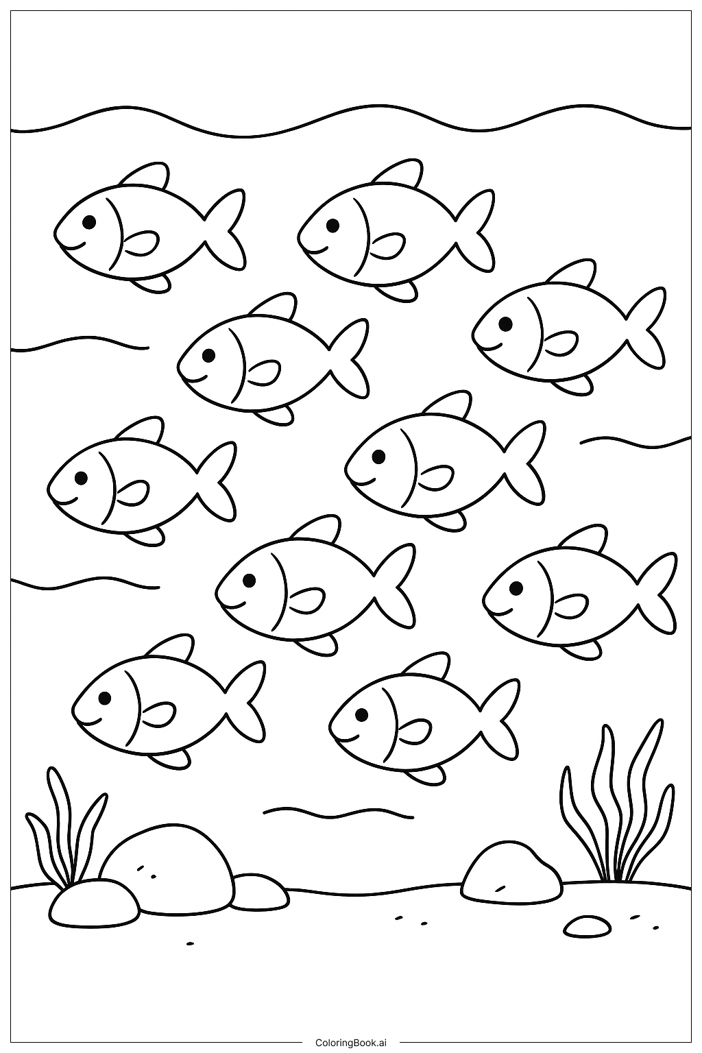  深海鱼群填色页 