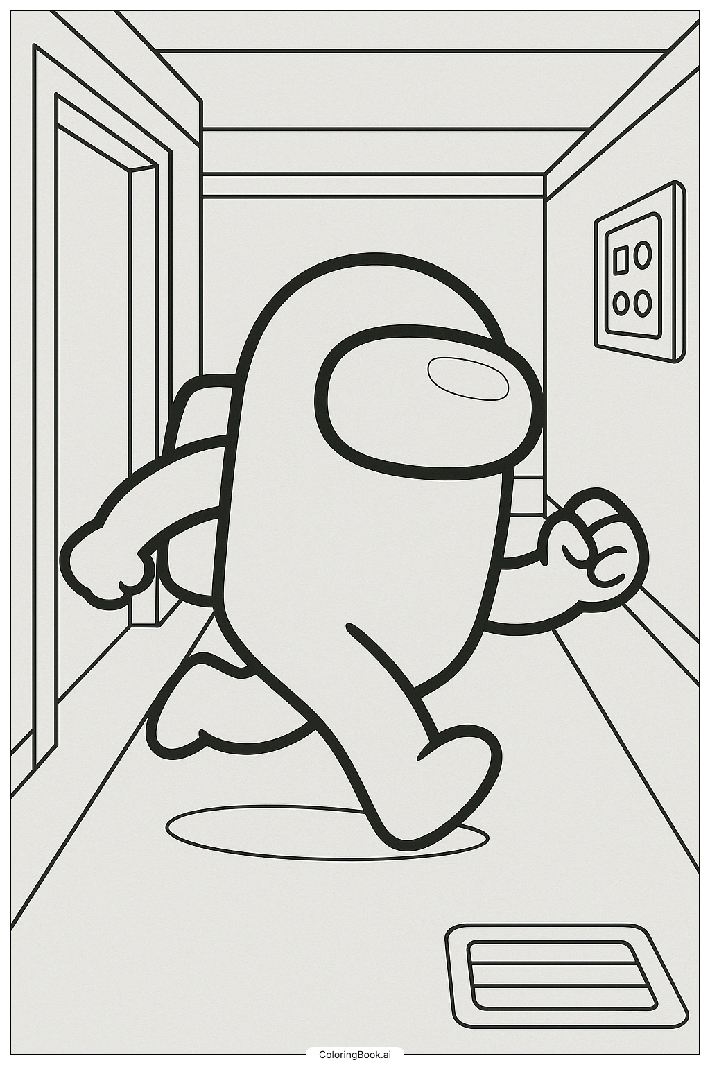  Among Us Crewmate Running Down A Hallway Coloring Page 
