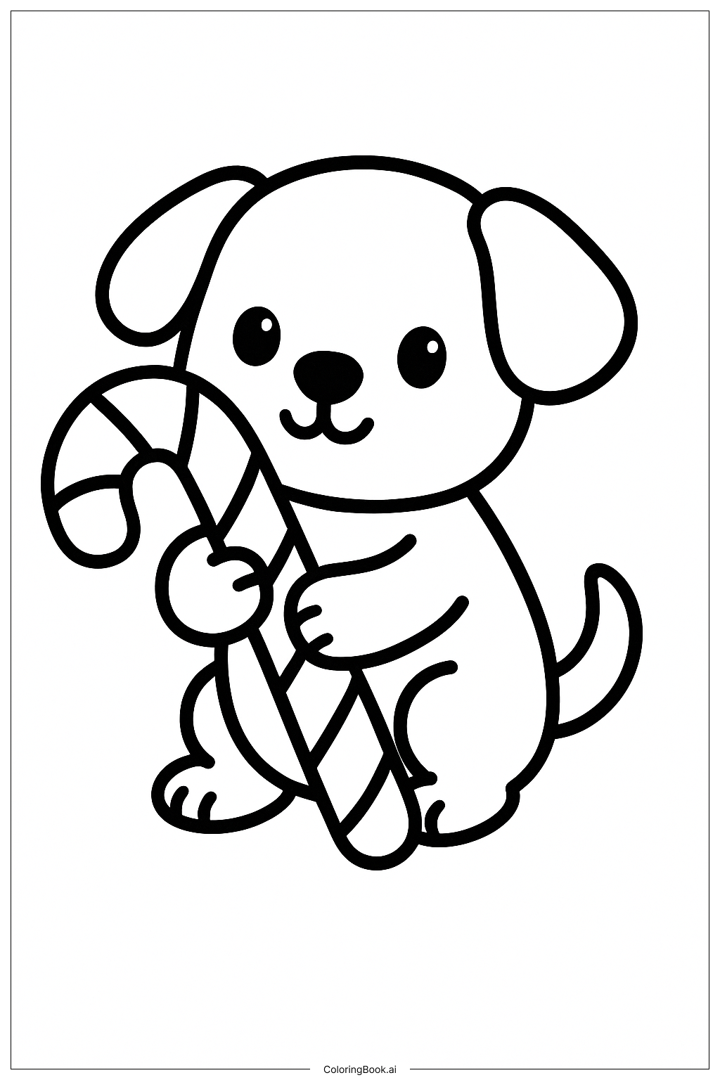  A Puppy With A Candy Cane Coloring Page 