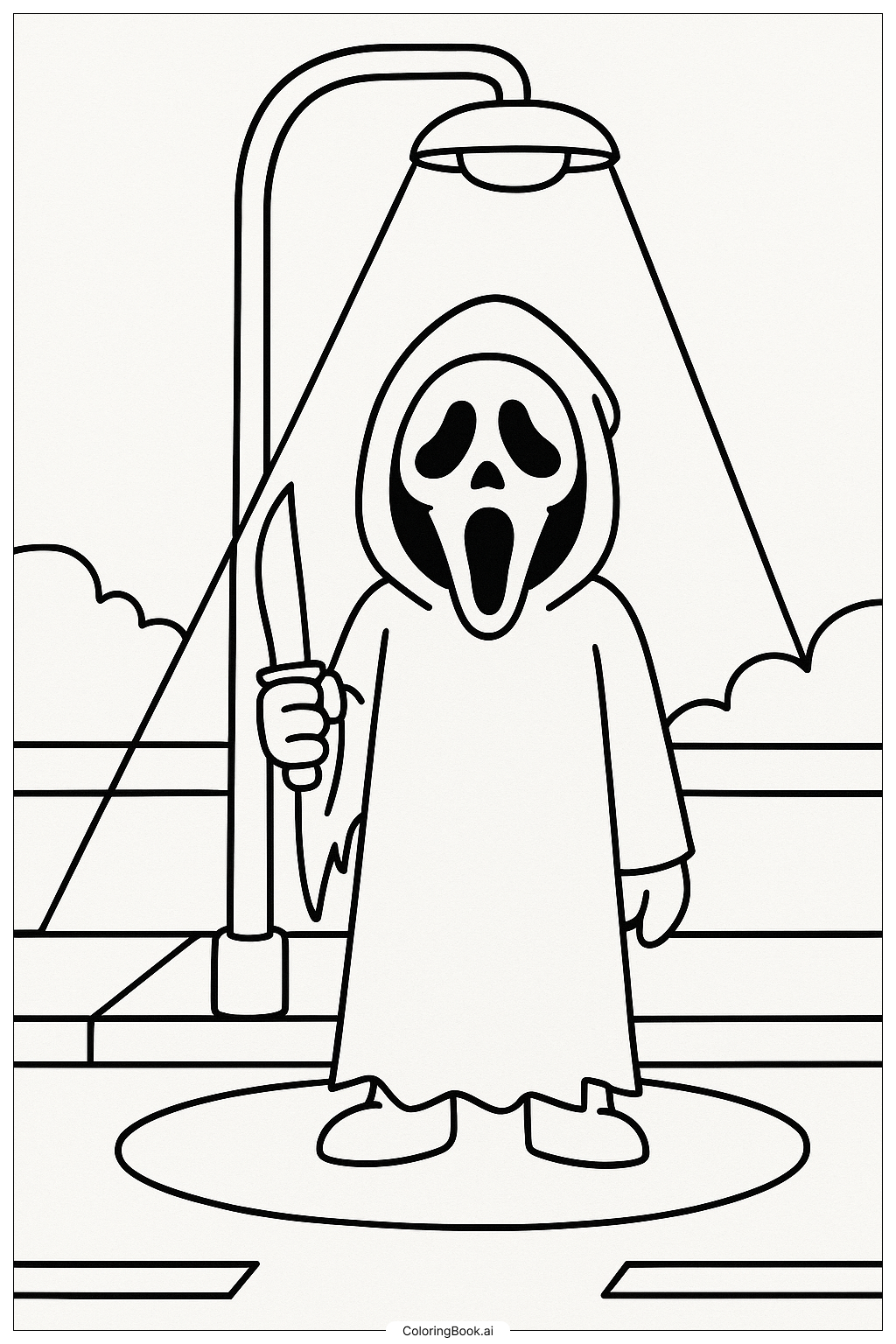  Página para colorear de Ghostface Parado Bajo Una Farola 