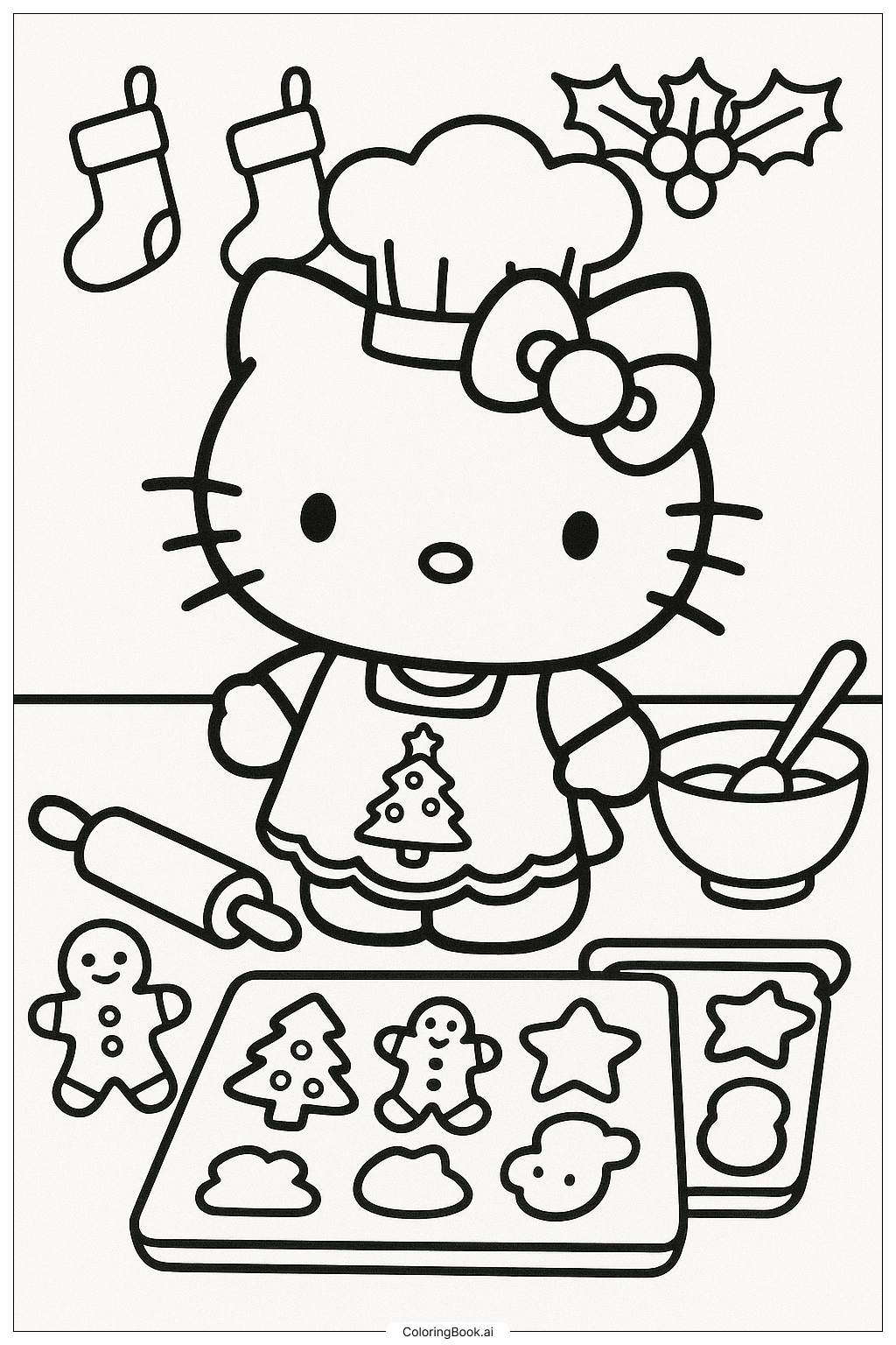  Hello Kitty Baking Christmas Cookies Coloring Page 
