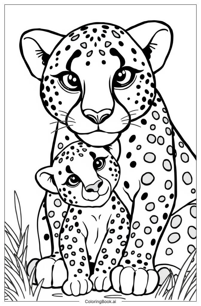  Cheetah Mom and Cub Coloring Page 