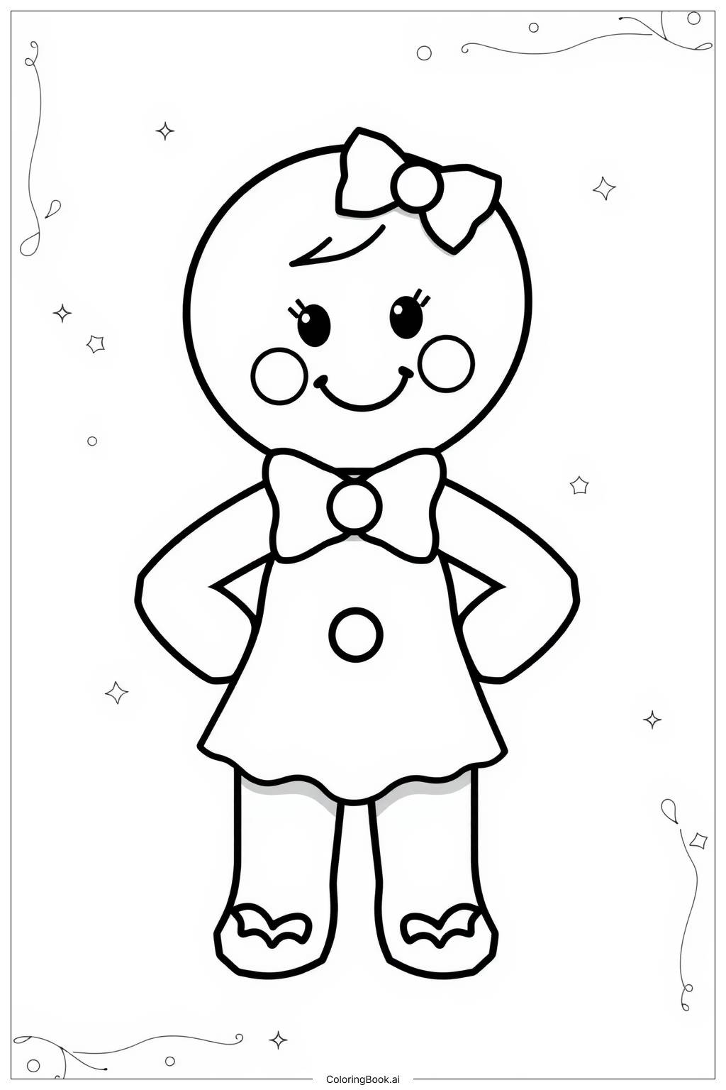  Gingerbread Girl with Bow Coloring Page 