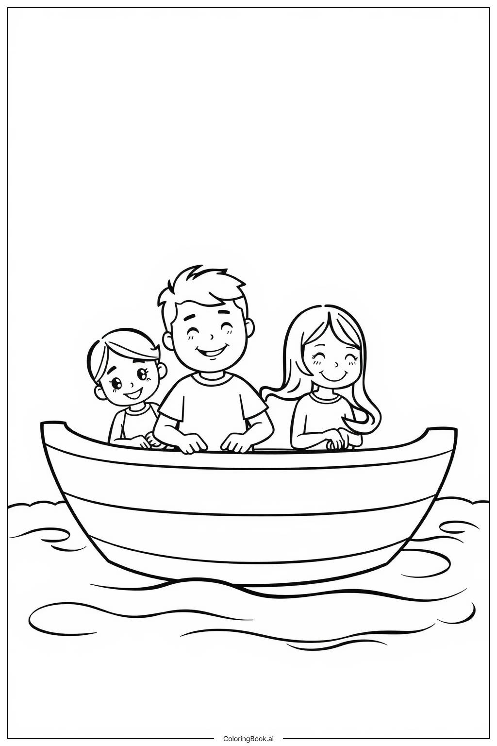  Page de coloriage Bateau à moteur avec une famille profitant de la balade 