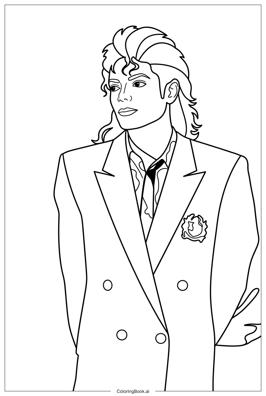 Michael Jackson elegant suit and crest Coloring Page
