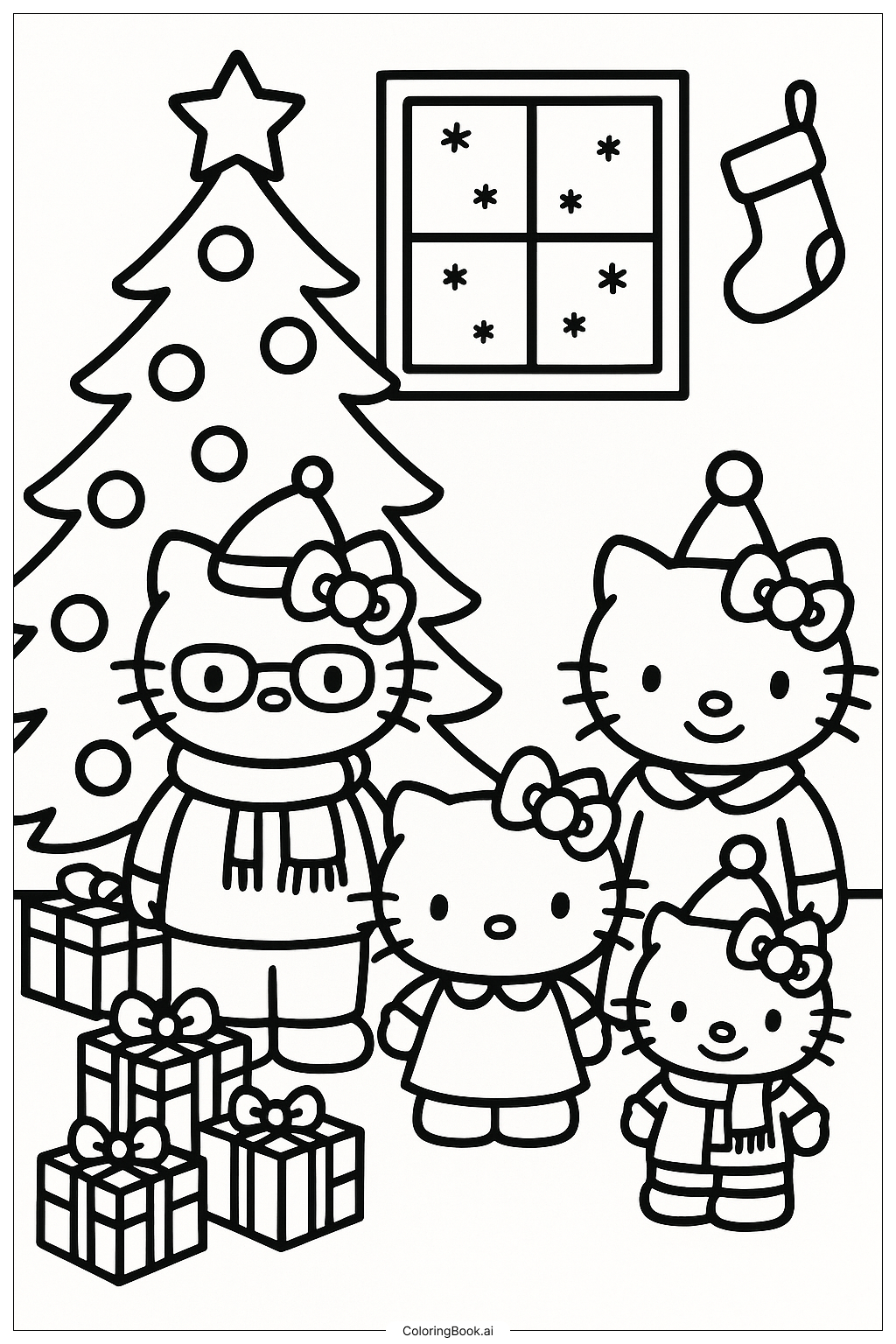  Hello Kitty And Family On Christmas Morning Coloring Page 