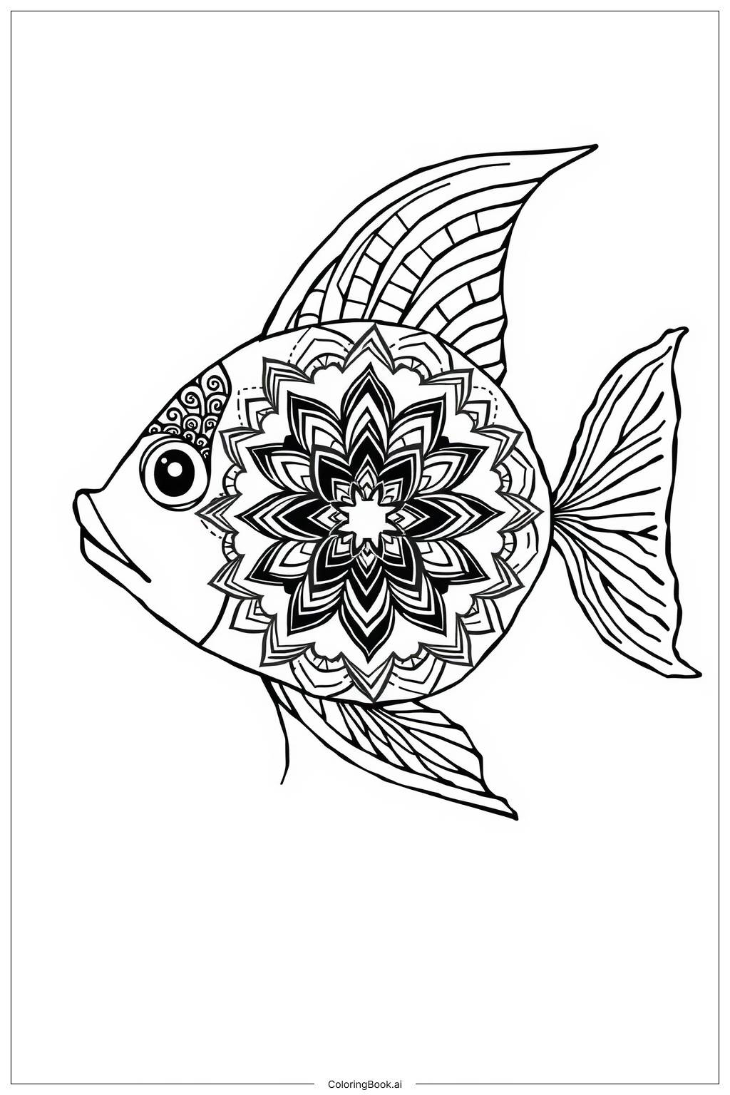  Page de coloriage Mandala de Poisson avec des Motifs Intriqués-2 