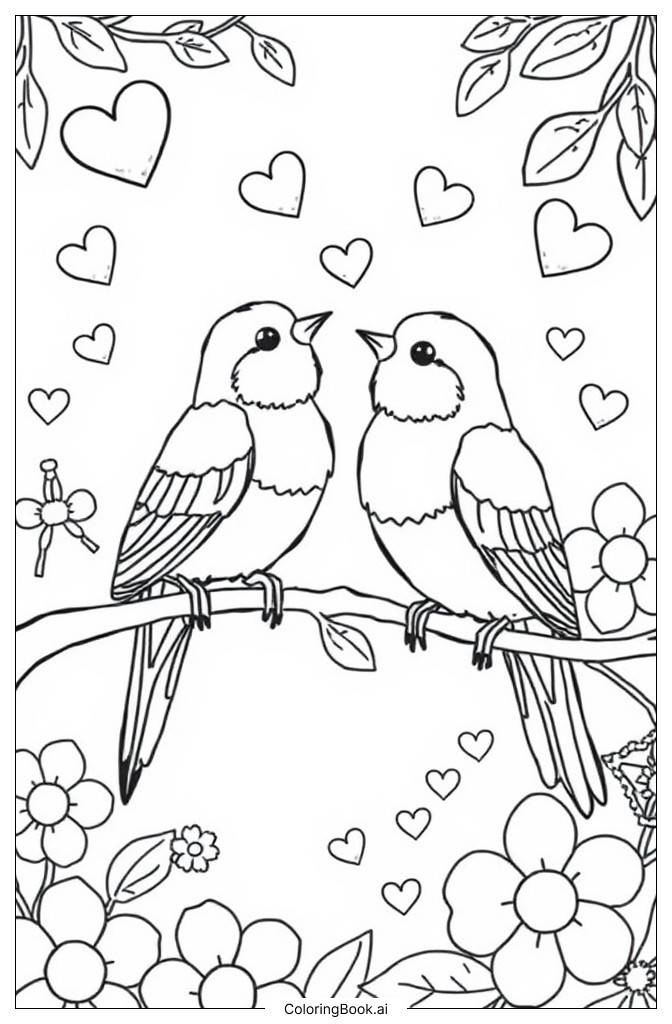  Página para colorear de Historia de Amor de Aves 