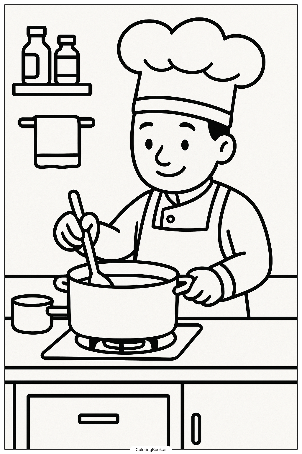  Trang tô màu Những Người Giúp Đỡ Cộng Đồng Đầu Bếp Nấu Ăn Trong Nhà Bếp 