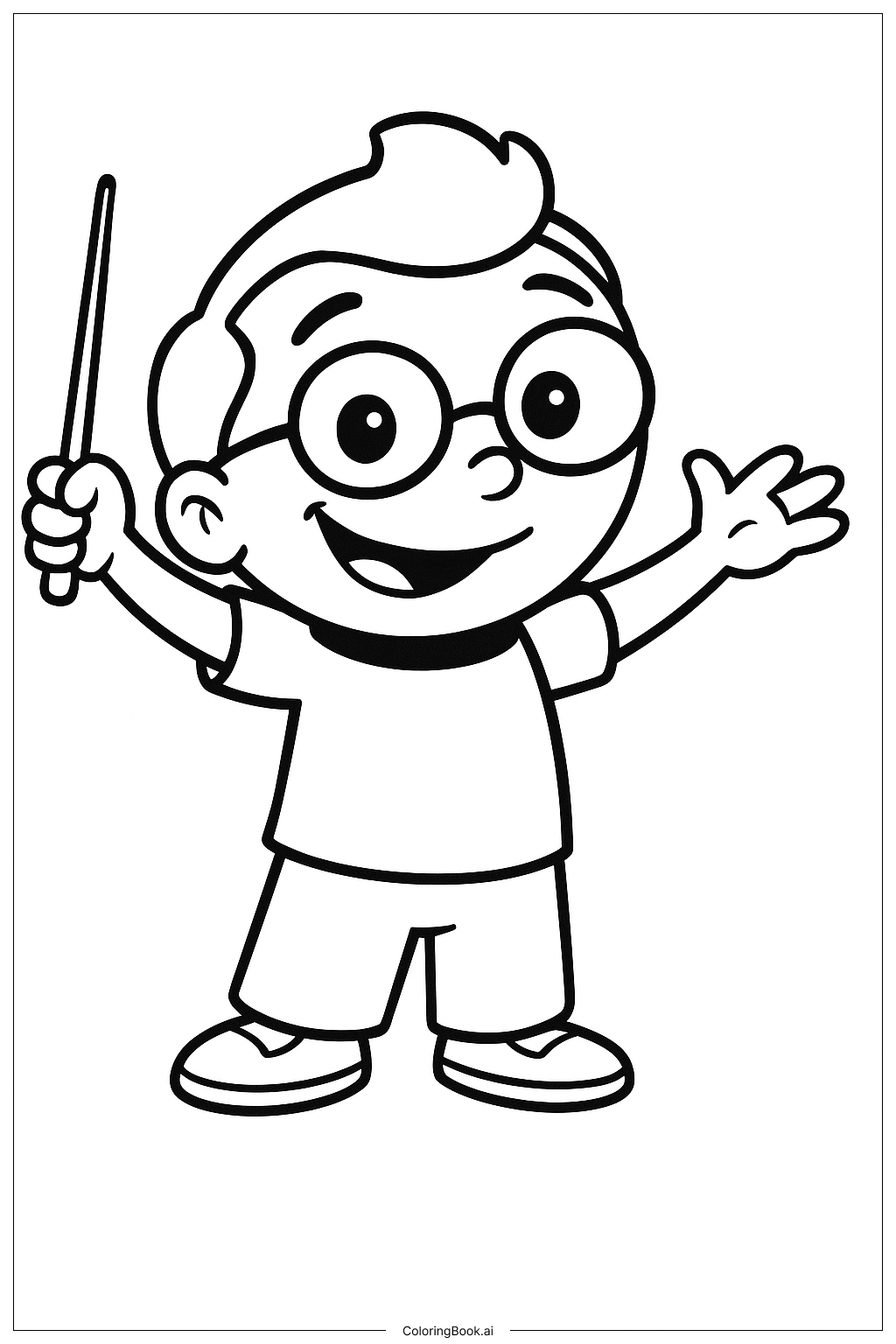 Kleiner Einstein Leo mit seinem Taktstock Ausmalseite