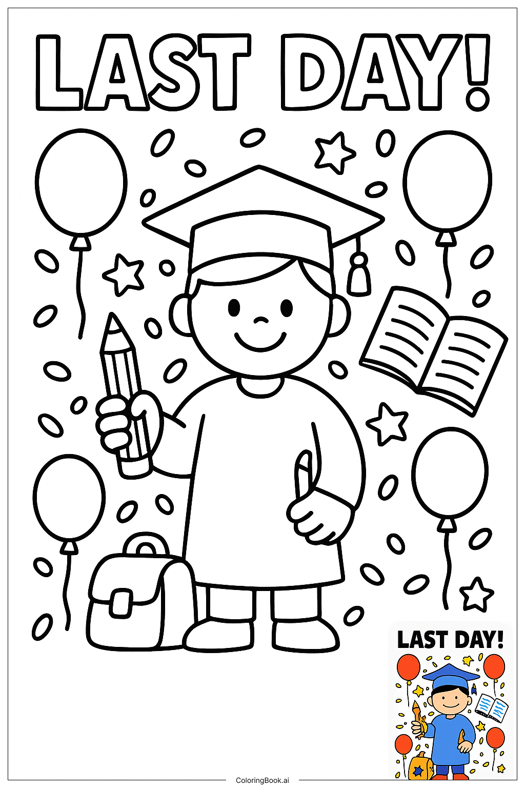  学校の最後の日の紙吹雪の祝典の塗り絵ページ 