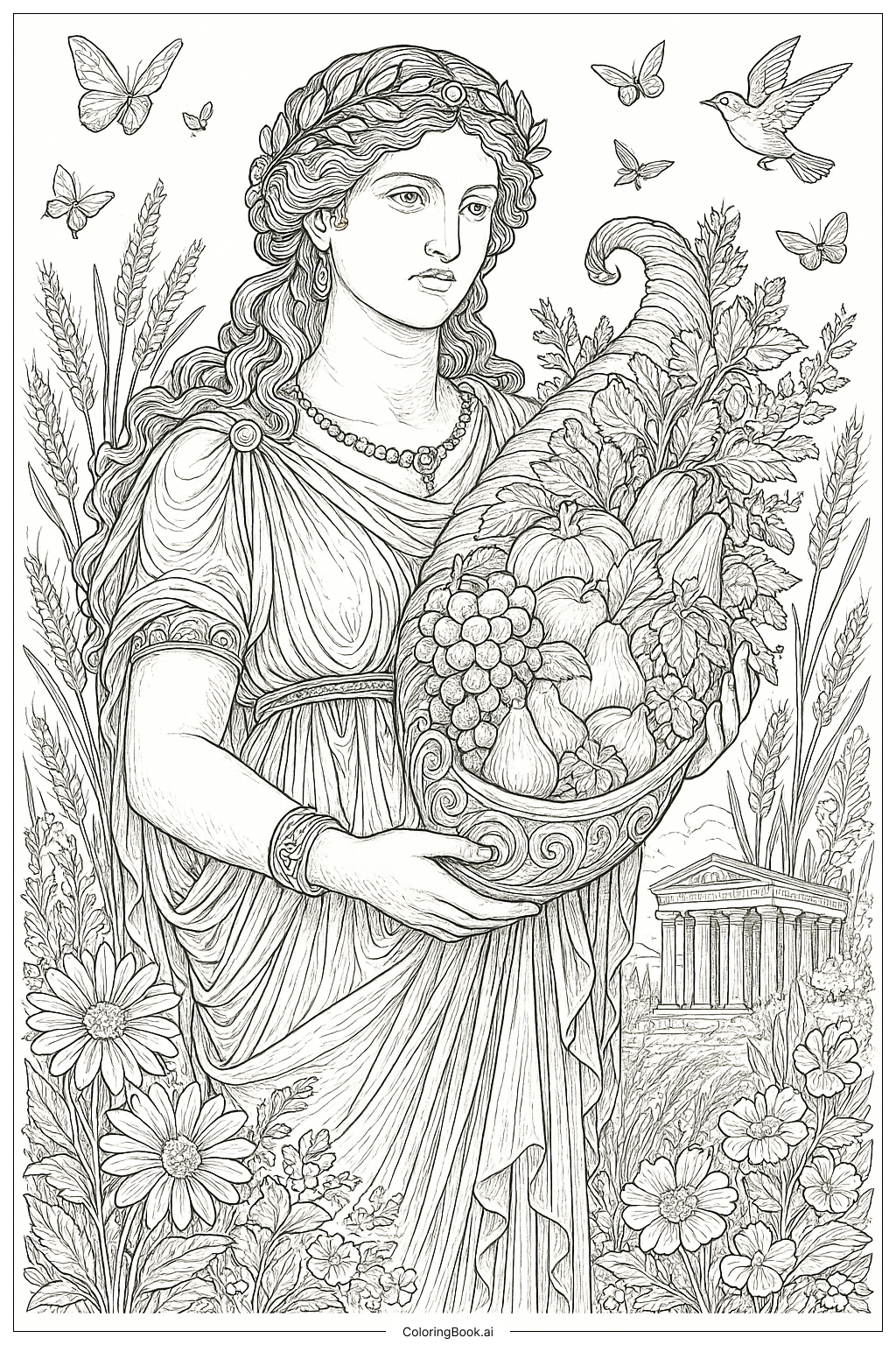  Trang tô màu Goddess Demeter Holding The Cornucopia 