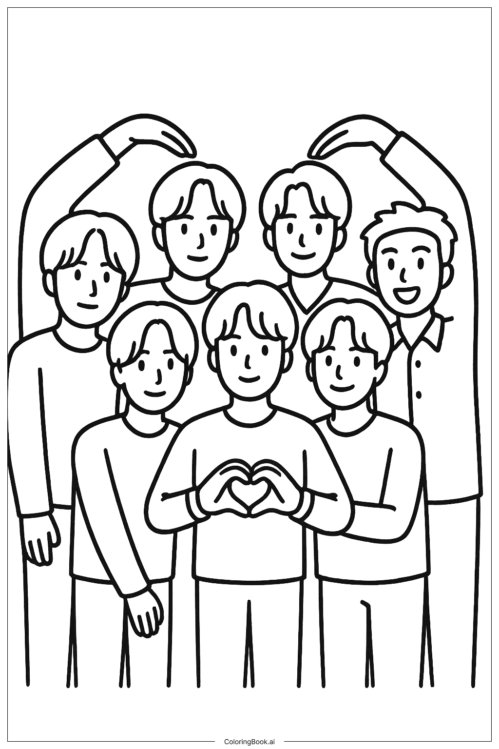 Page de coloriage BTS Formant un Cœur avec les Mains 