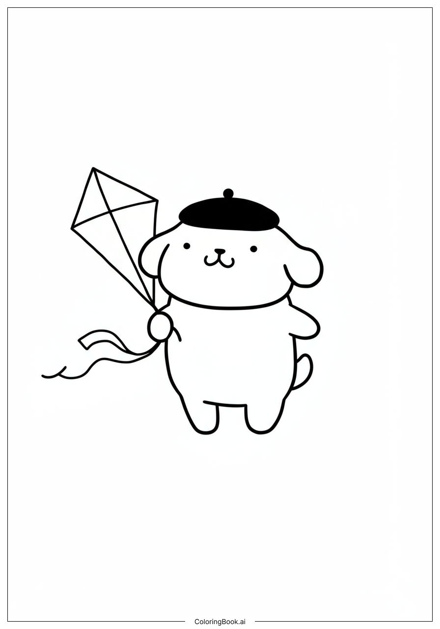 Pompompurin Flying Kite Coloring Page