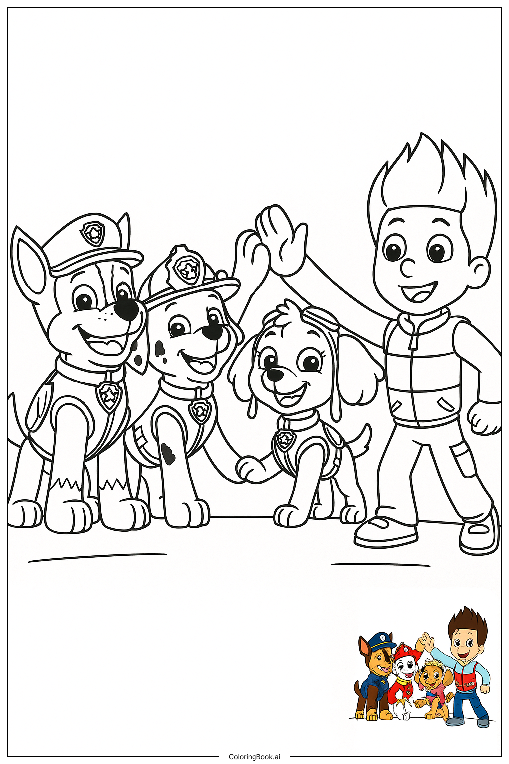  Página para colorir de Paw Patrol Equipe Trocando High-Fives 