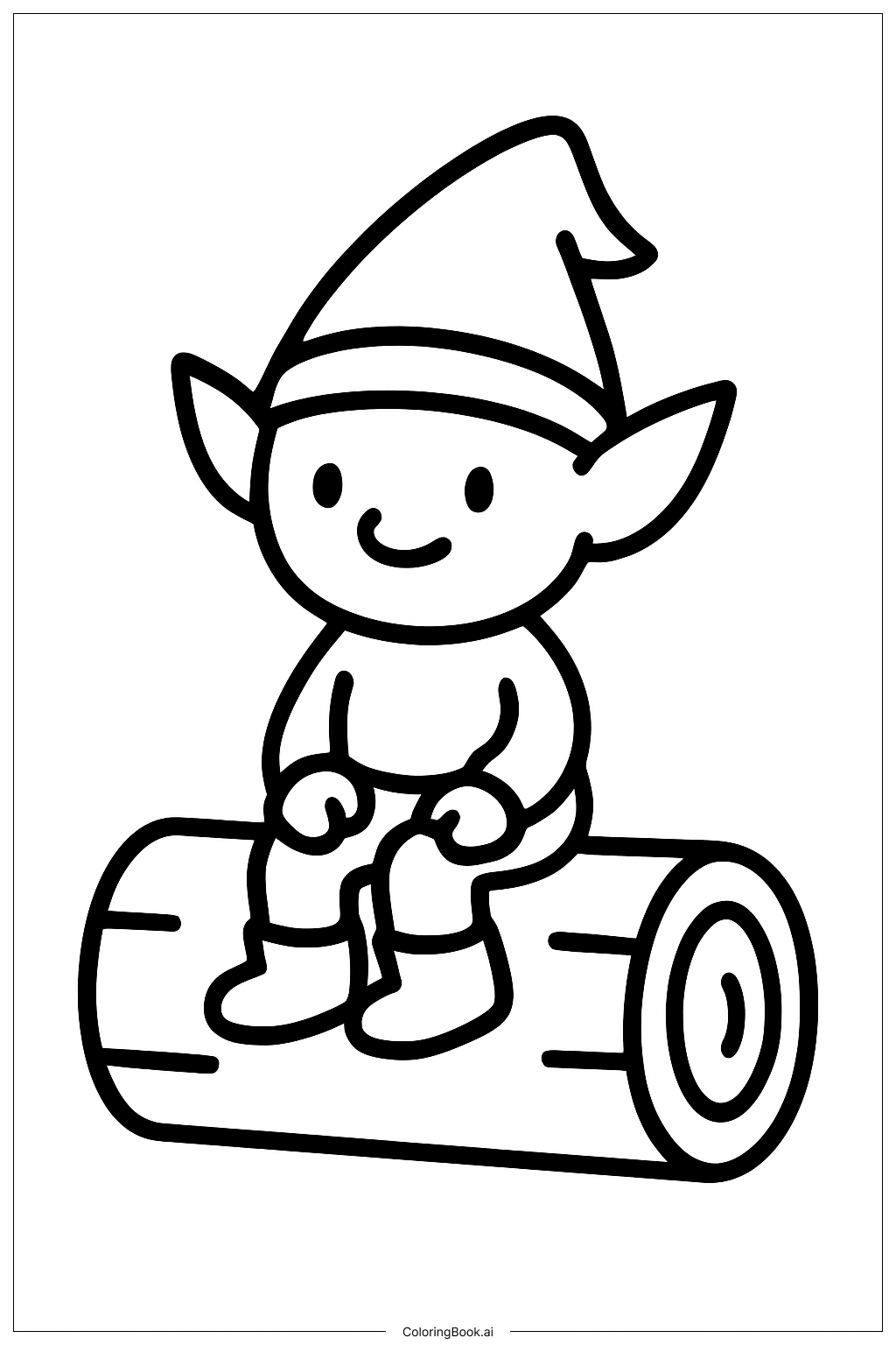  Página para colorir de Pequeno Duende Sentado em um Tronco 