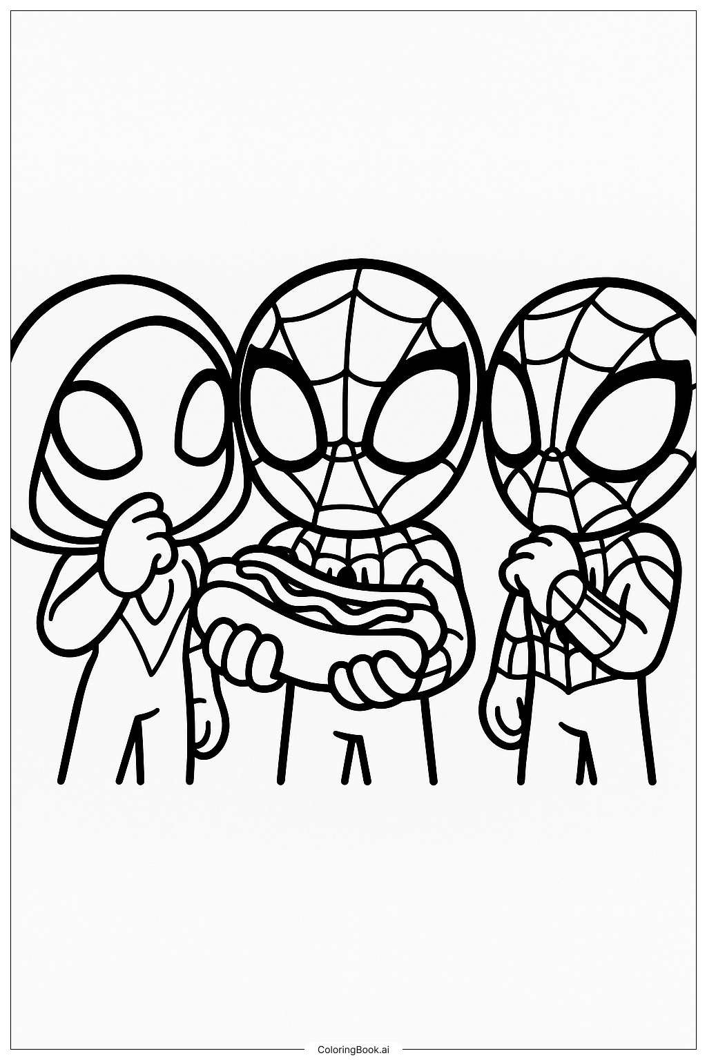  Página para colorear de Spidey y sus increíbles amigos comiendo un perrito caliente 