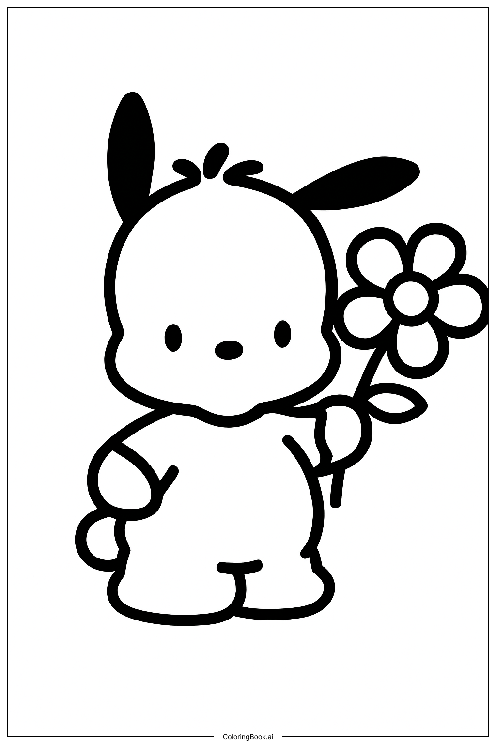  ポチャッコが花を持っているの塗り絵ページ 