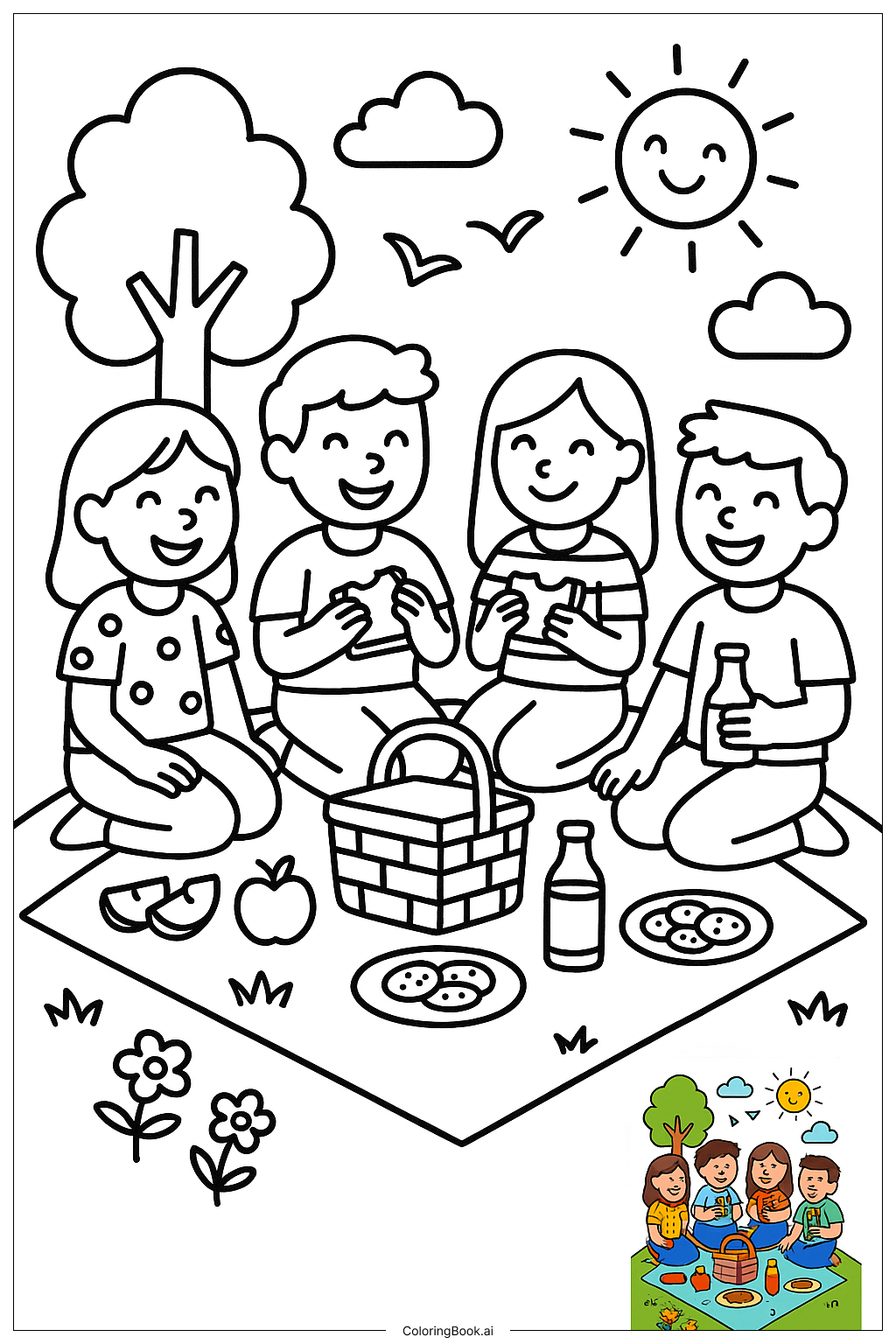  Group Of Friends Having A Picnic Together著色頁 